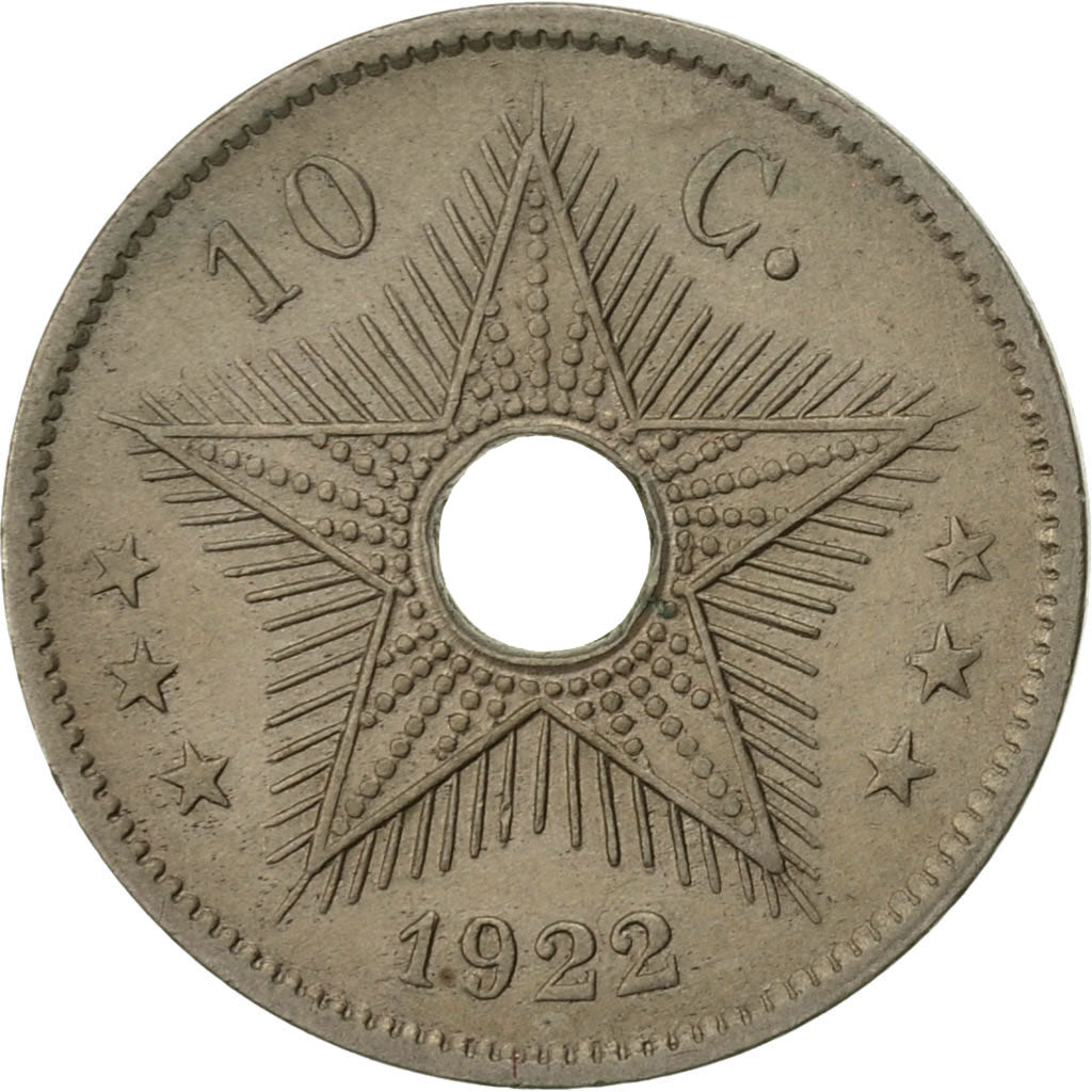Belgian Congo, 10 Centimes, 1922, Heaton, AU(55-58), Copper-nickel, KM:18