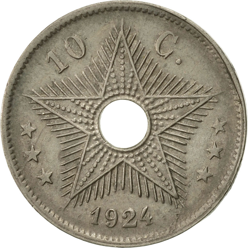 Belgisch-Kongo, 10 Centimes, 1924, Heaton, VZ, Copper-nickel, KM:18