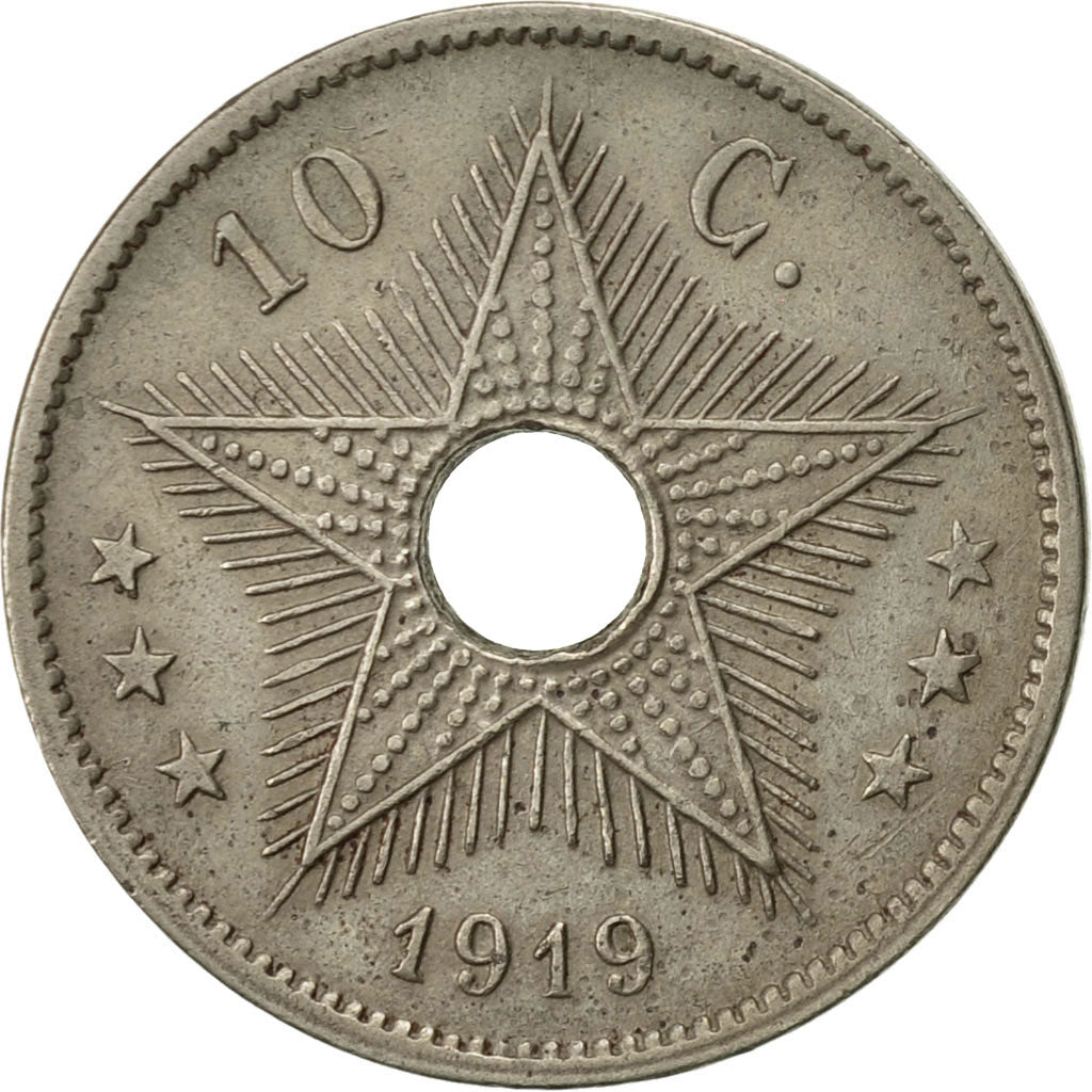 Belgian Congo, 10 Centimes, 1919, Heaton, AU(55-58), Copper-nickel, KM:18