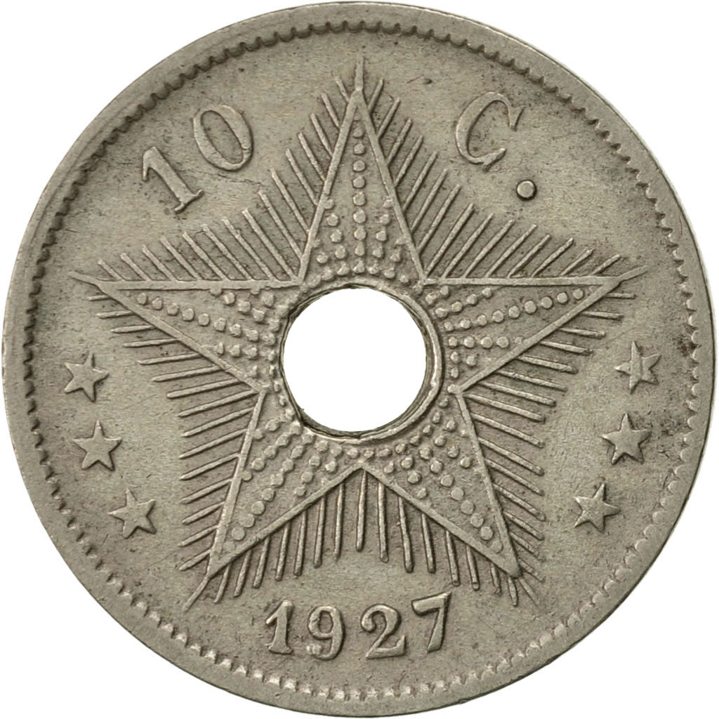 Belgian Congo, 10 Centimes, 1927, Heaton, AU(50-53), Copper-nickel, KM:18
