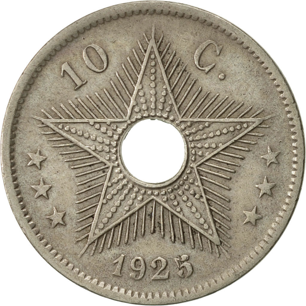 Belgisch-Kongo, 10 Centimes, 1925, Heaton, SS+, Copper-nickel, KM:18