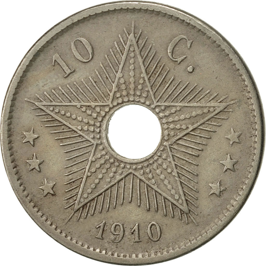 Belgian Congo, 10 Centimes, 1910, Heaton, AU(50-53), Copper-nickel, KM:18