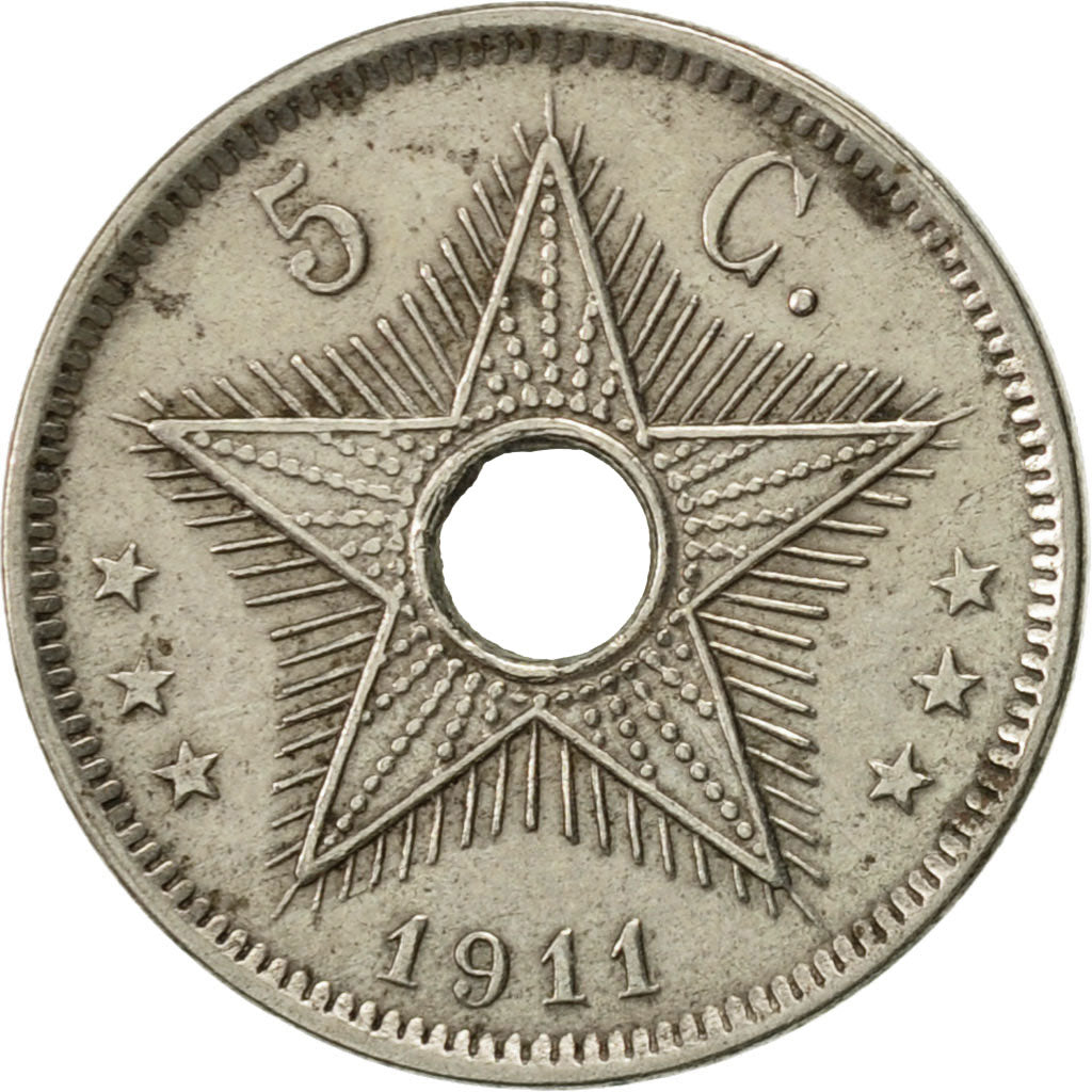 Belgisch-Kongo, 5 Centimes, 1911, Heaton, SS+, Copper-nickel, KM:17