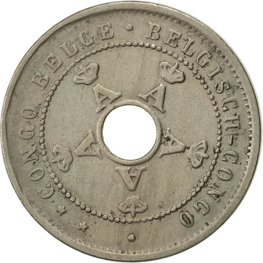 Congo belga, 5 Centimes, 1921, Heaton, BB+, Rame-nichel, KM:17
