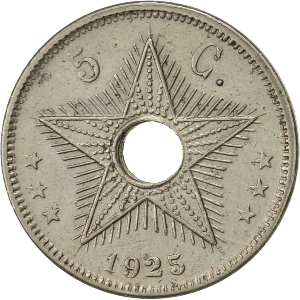 Belgisch-Kongo, 5 Centimes, 1925, Heaton, VZ, Copper-nickel, KM:17