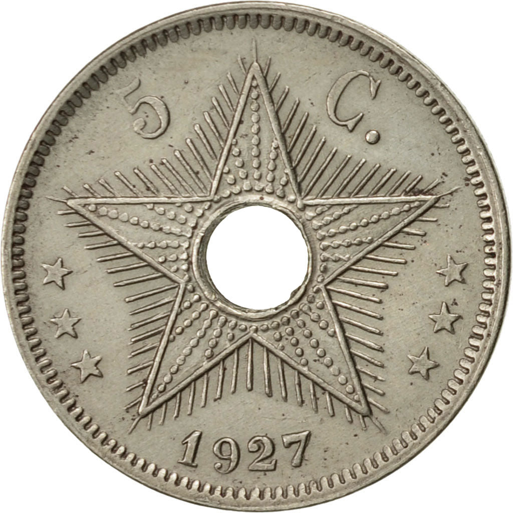 Belgian Congo, 5 Centimes, 1927, Heaton, AU(55-58), Copper-nickel, KM:17