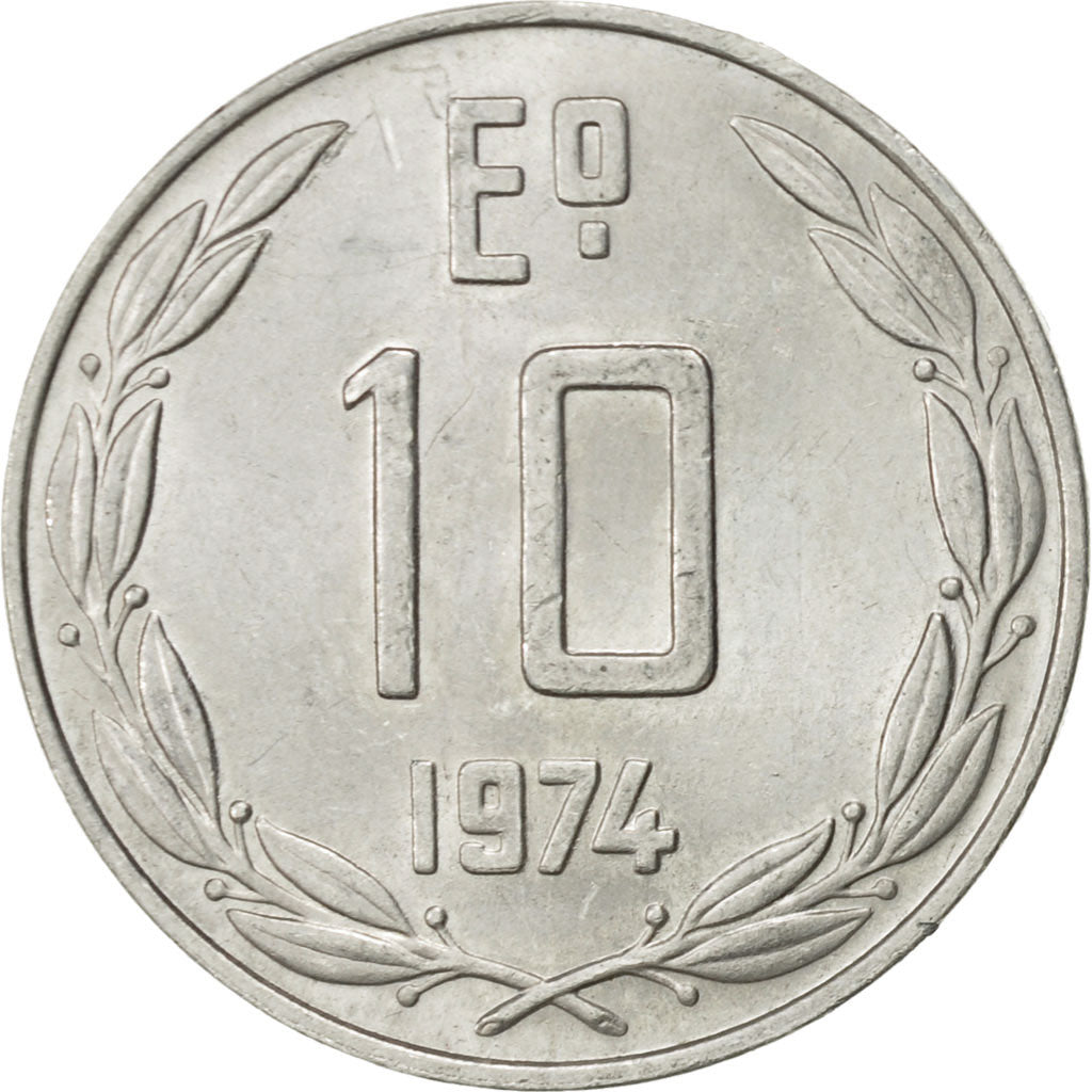 Coin, Chile, 10 Escudos, 1974, AU(55-58), Aluminum, KM:200