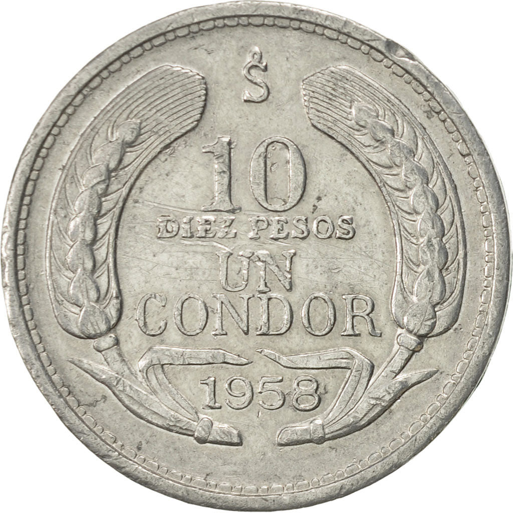 Coin, Chile, 10 Pesos, 1958, AU(50-53), Aluminum, KM:181