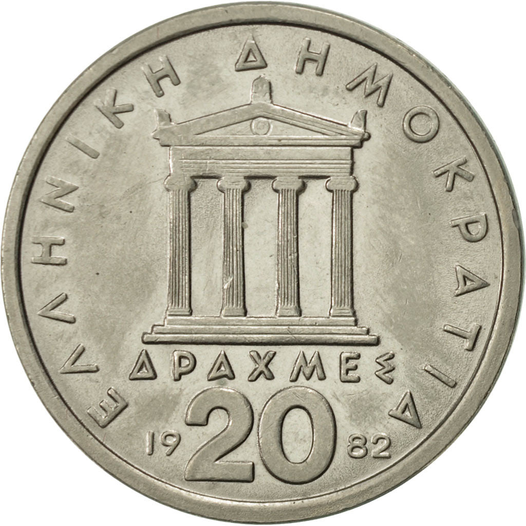 Coin, Greece, 20 Drachmes, 1982, AU(55-58), Copper-nickel, KM:133