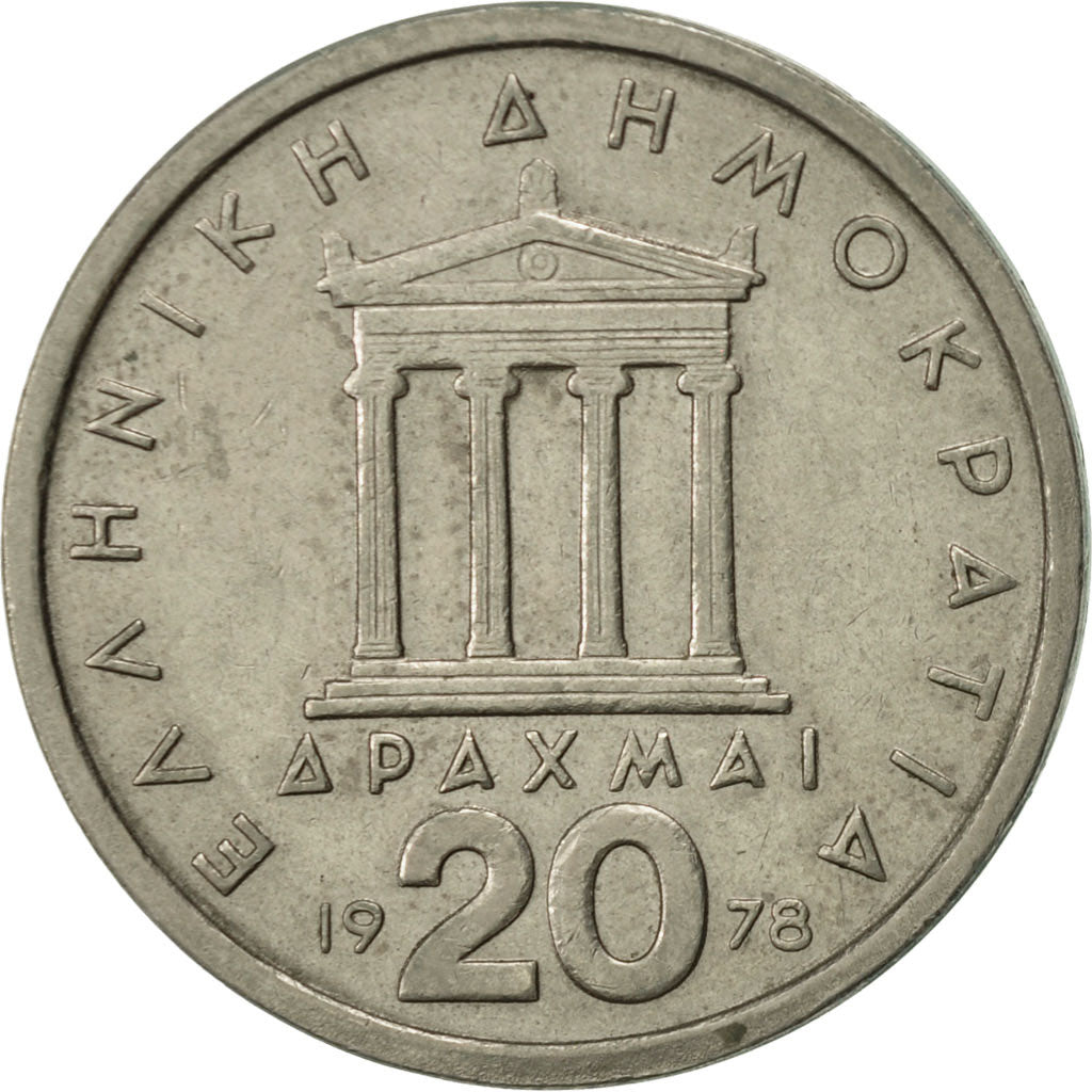 Coin, Greece, 20 Drachmai, 1978, AU(55-58), Copper-nickel, KM:120