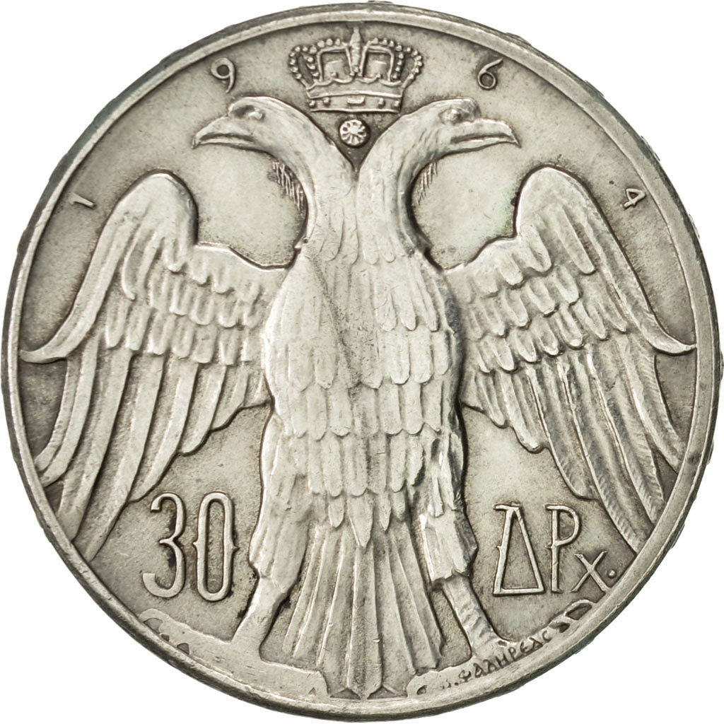 Griechenland, Constantine II, 30 Drachmai, 1964, SS+, Silber, KM:87