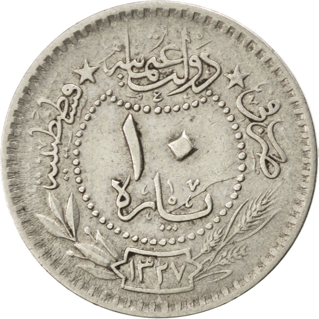 TURKEY, 10 Para, 1915, Qustantiniyah, KM #760, EF(40-45), Nickel, 2.61