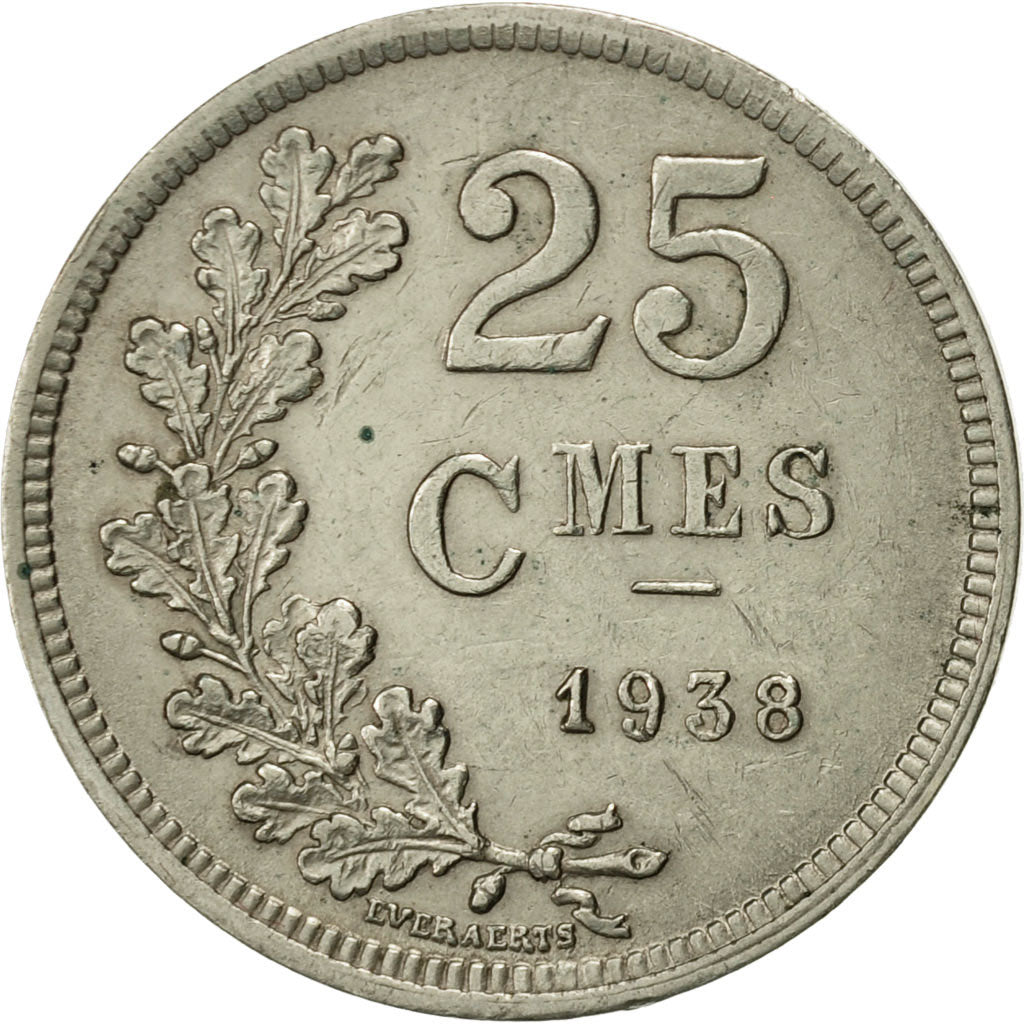 Coin, Luxembourg, Charlotte, 25 Centimes, 1938, AU(55-58), Copper-nickel