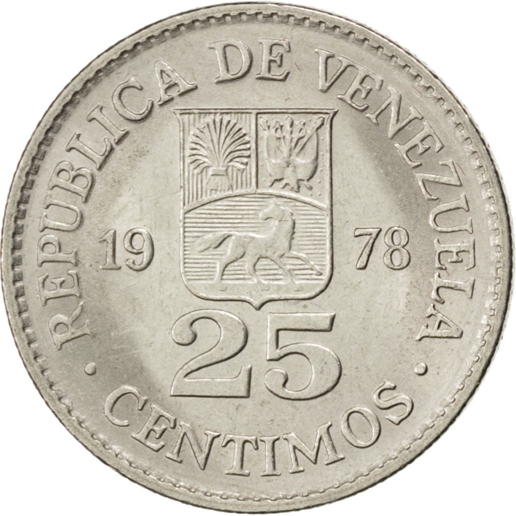 Coin, Venezuela, 25 Centimos, 1978, MS(63), Nickel, KM:50.1