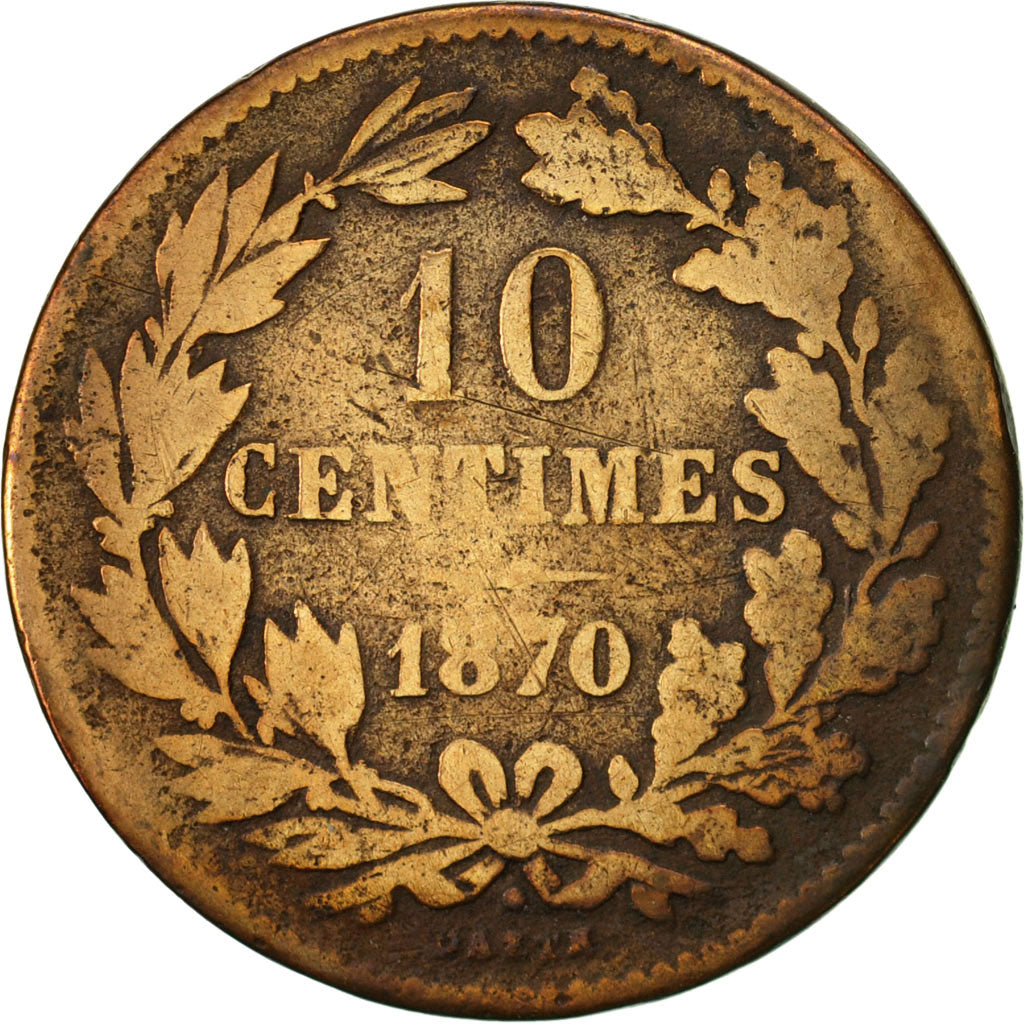 Coin, Luxembourg, William III, 10 Centimes, 1870, Utrecht, F(12-15), Bronze