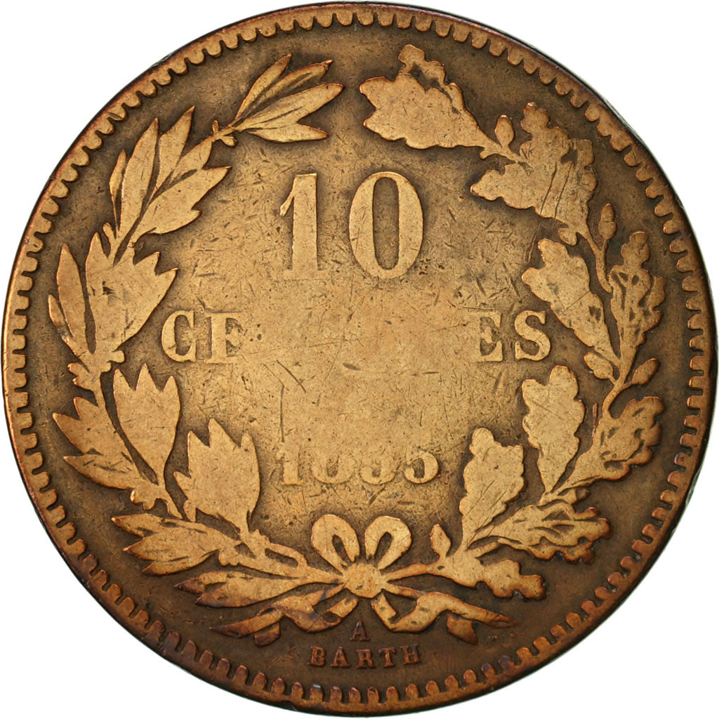 Coin, Luxembourg, William III, 10 Centimes, 1855, Paris, F(12-15), Bronze