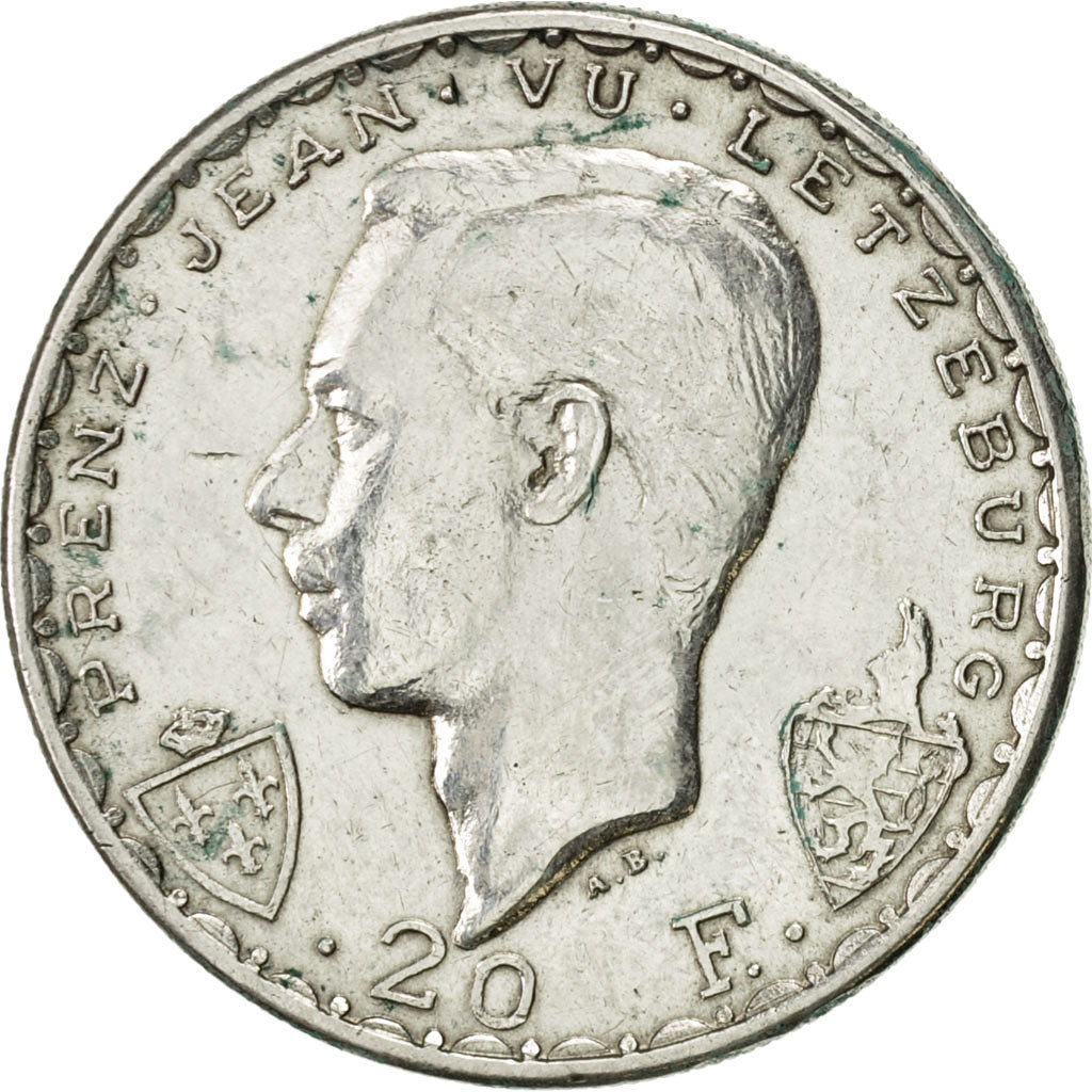 Luxembourg, Charlotte, 20 Francs, 1946, AU(50-53), Silver, KM:47