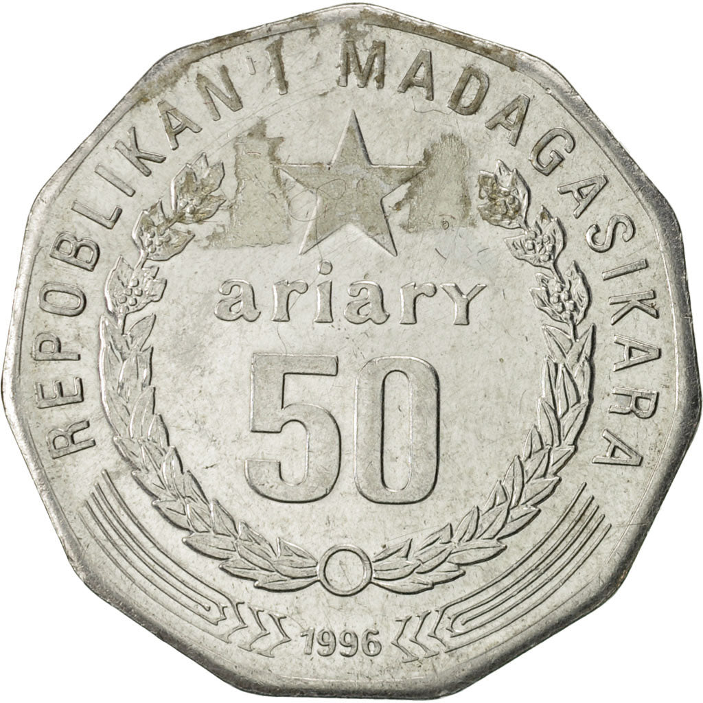 Coin, Madagascar, 50 Ariary, 1996, AU(55-58), Stainless Steel, KM:25.1