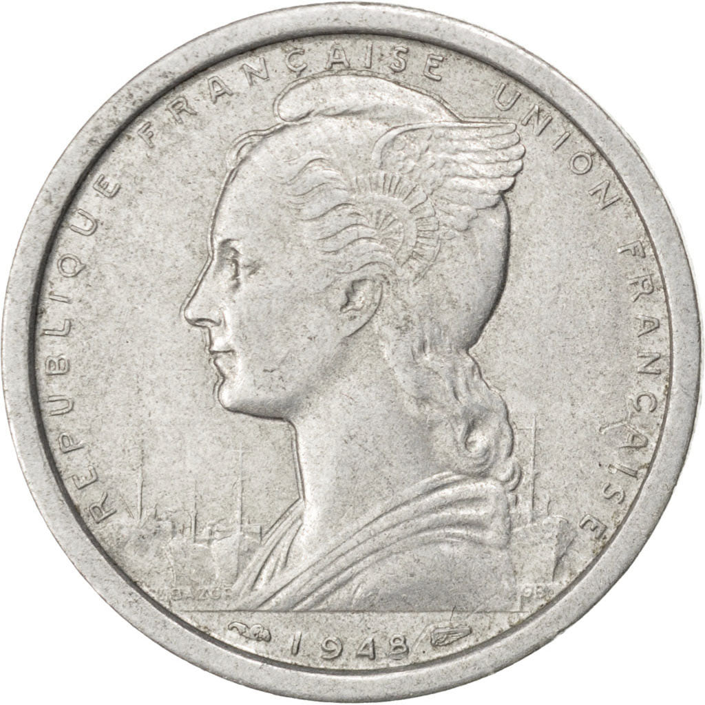 SAINT PIERRE & MIQUELON, 2 Francs, 1948, Paris, KM #2, EF(40-45), Aluminum,...