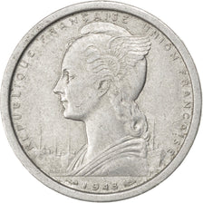 SAINT PIERRE & MIQUELON, 2 Francs, 1948, Paris, KM #2, EF(40-45), Aluminum,...