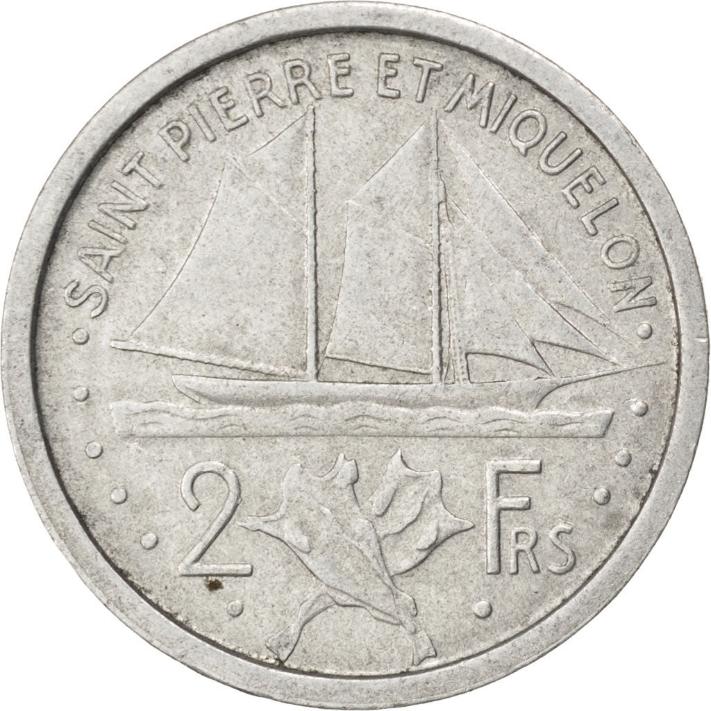 SAINT PIERRE & MIQUELON, 2 Francs, 1948, Paris, KM #2, EF(40-45), Aluminum,...