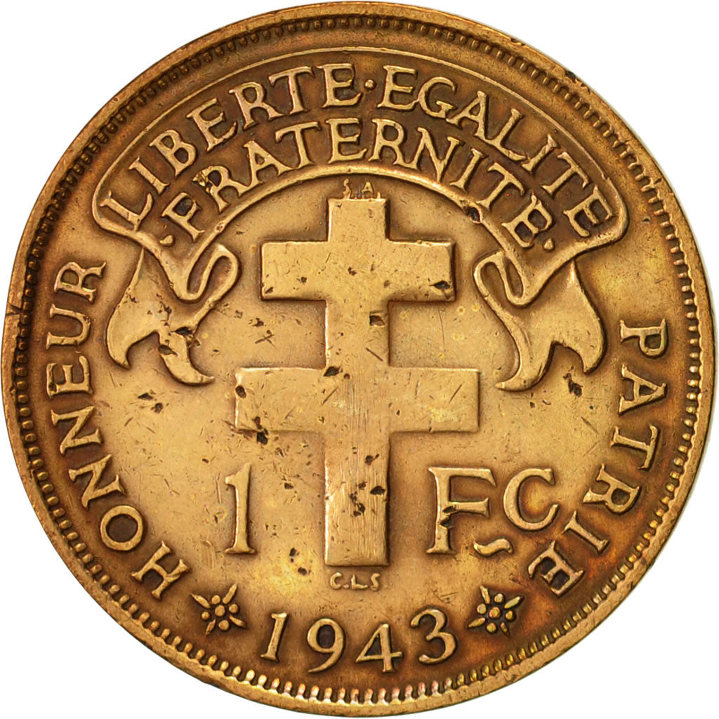 Madagascar, Franc, 1943, Pretoria, SS, Bronze, KM:2
