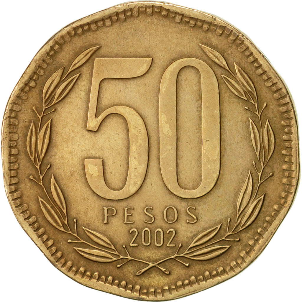 Coin, Chile, 50 Pesos, 2002, AU(55-58), Aluminum-Bronze, KM:219.2