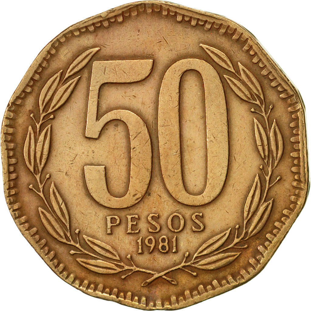 Chile, 50 Pesos, 1981, AU(55-58), Aluminum-Bronze, KM:219.1