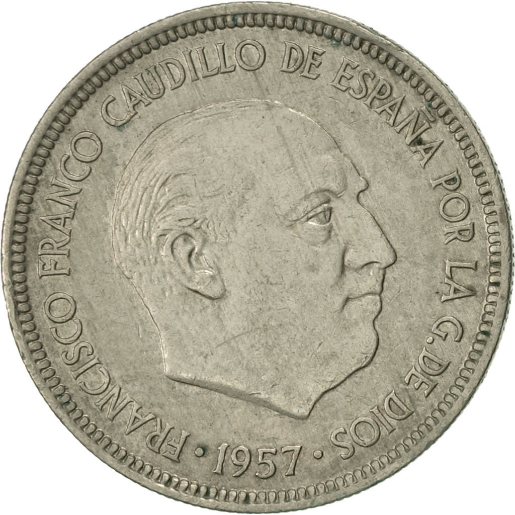 Coin, Spain, Caudillo and regent, 5 Pesetas, 1975, AU(50-53), Copper-nickel