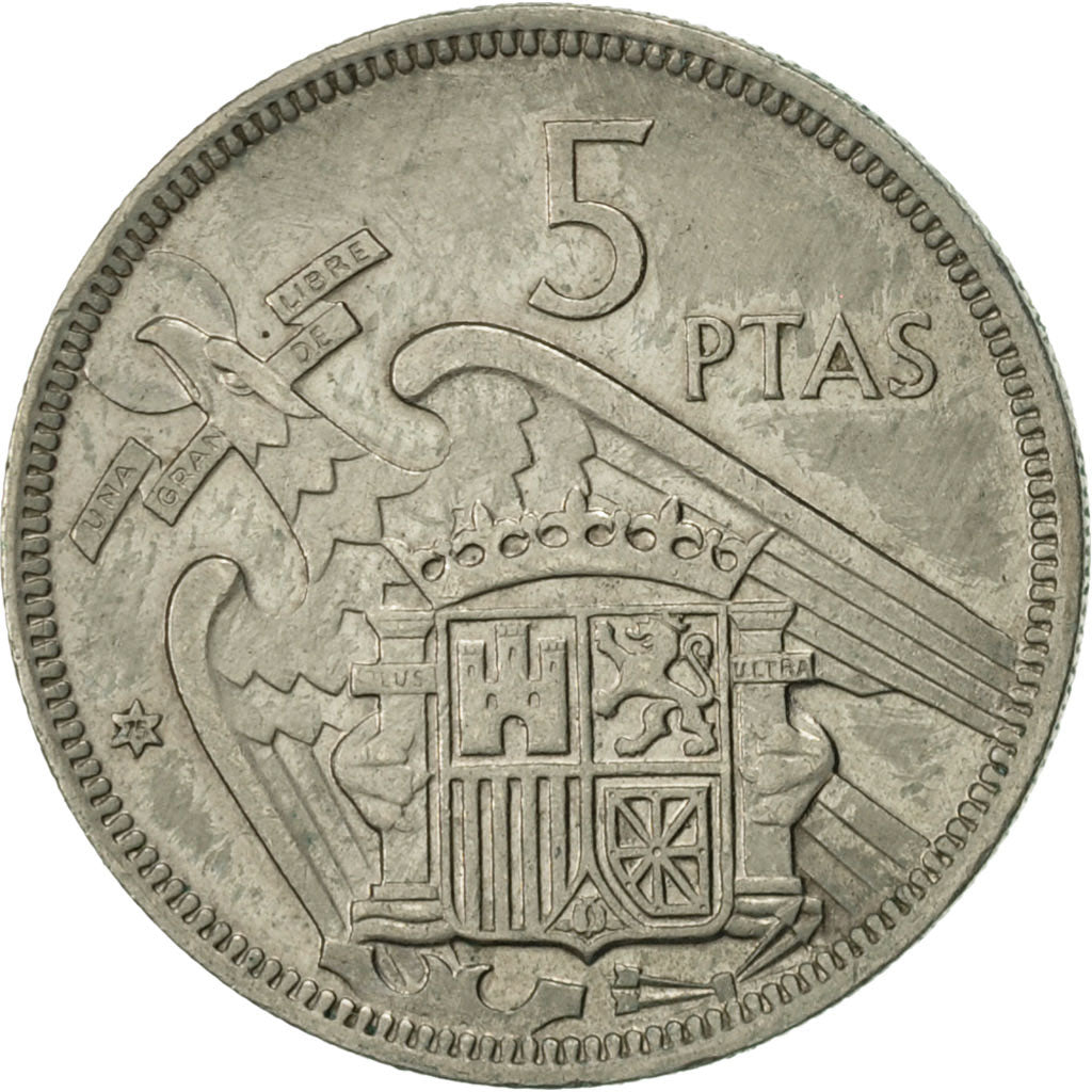 Coin, Spain, Caudillo and regent, 5 Pesetas, 1975, AU(50-53), Copper-nickel