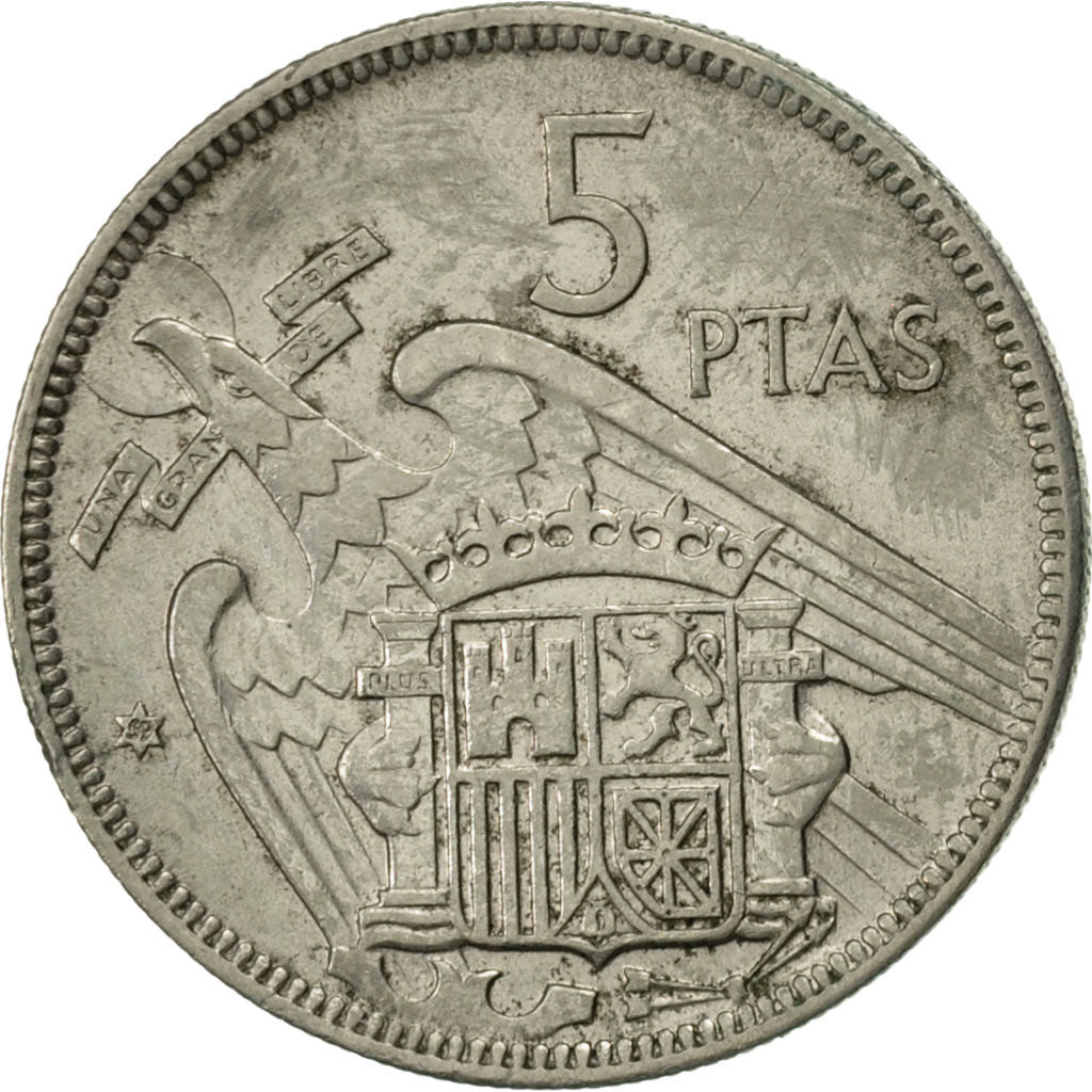 Munten, Spanje, 5 Pesetas, 1957, ZF+, Copper-nickel