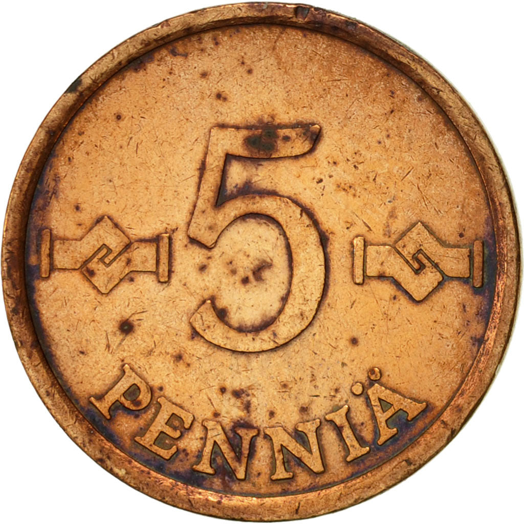 Coin, Finland, 5 Pennia, 1966, EF(40-45), Copper, KM:45