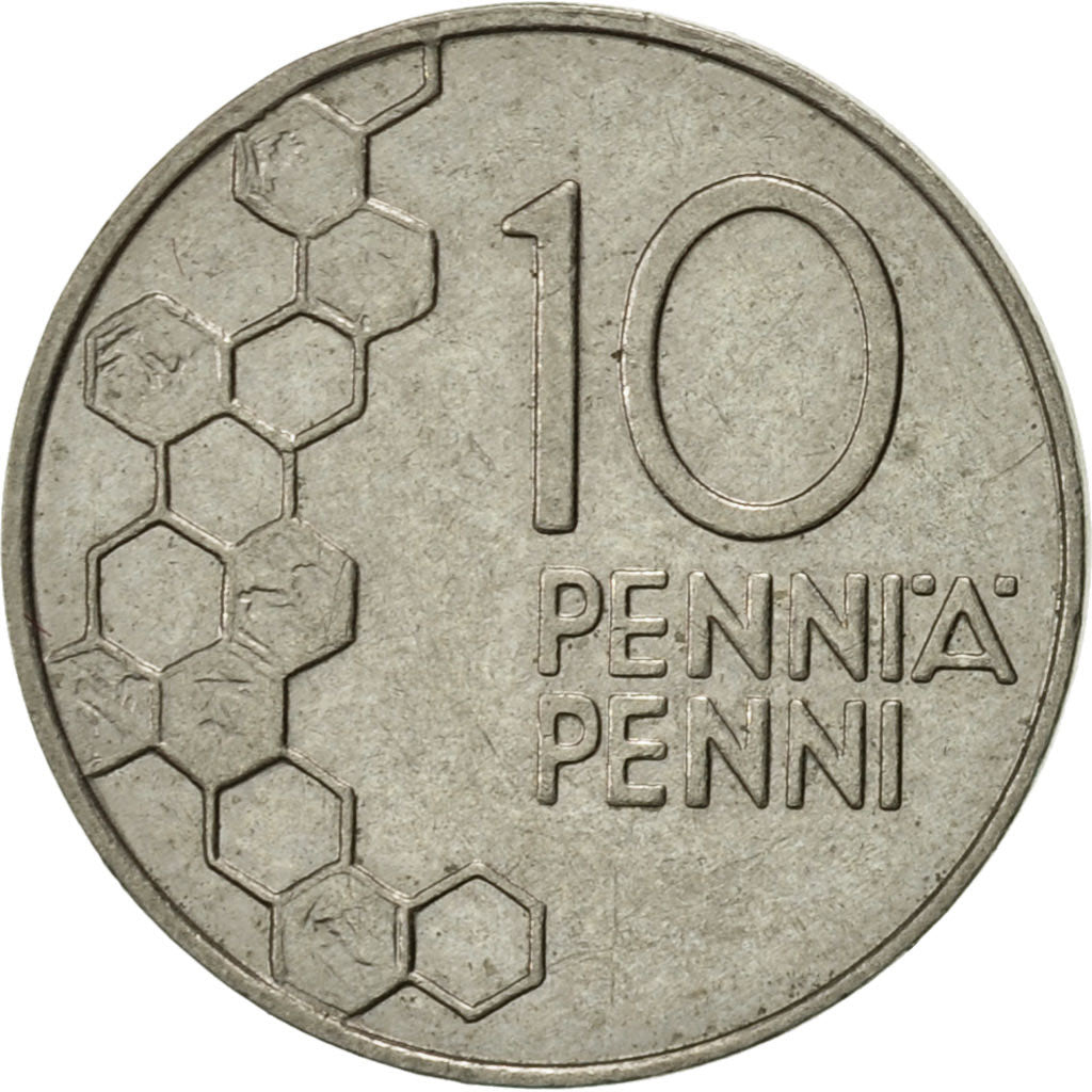 Finland, 10 Pennia, 1990, AU(55-58), Copper-nickel, KM:65