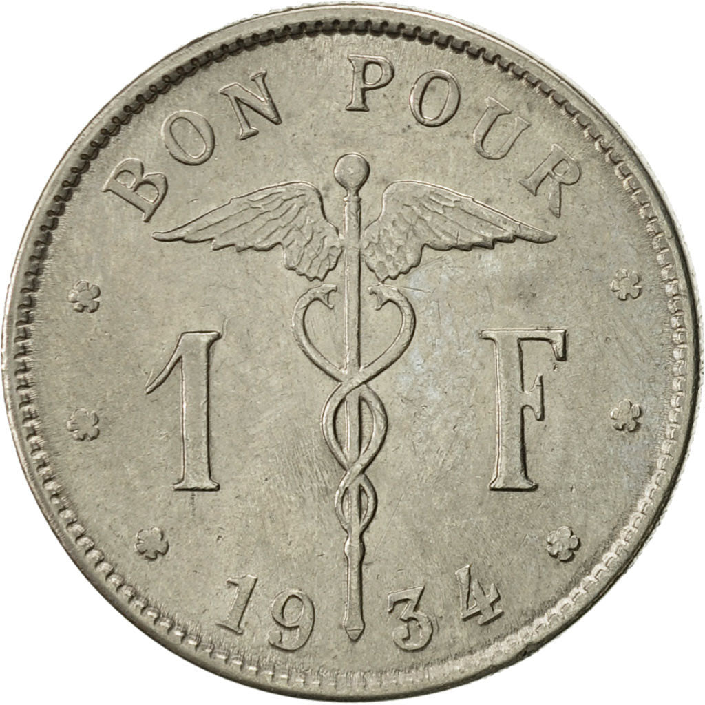 Coin, Belgium, Franc, 1934, AU(55-58), Nickel, KM:89