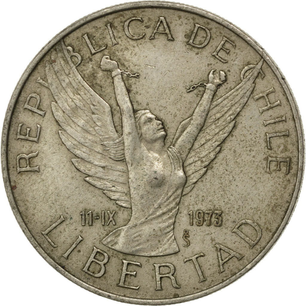 CHILE, 10 Pesos, 1977, Santiago, KM #210, EF(40-45), Copper-Nickel, 28, 8.69