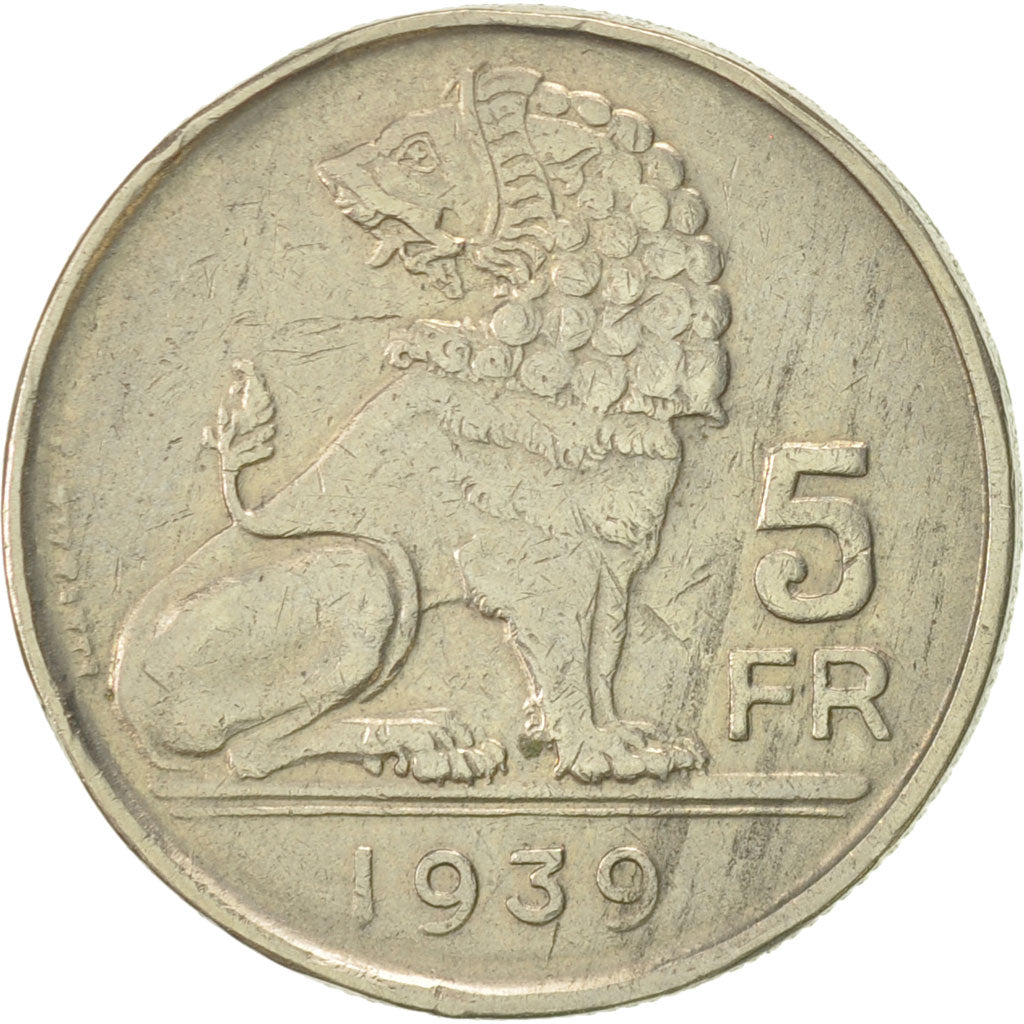 Moneta, Belgio, 5 Francs, 5 Frank, 1939, SPL-, Nichel, KM:117.1