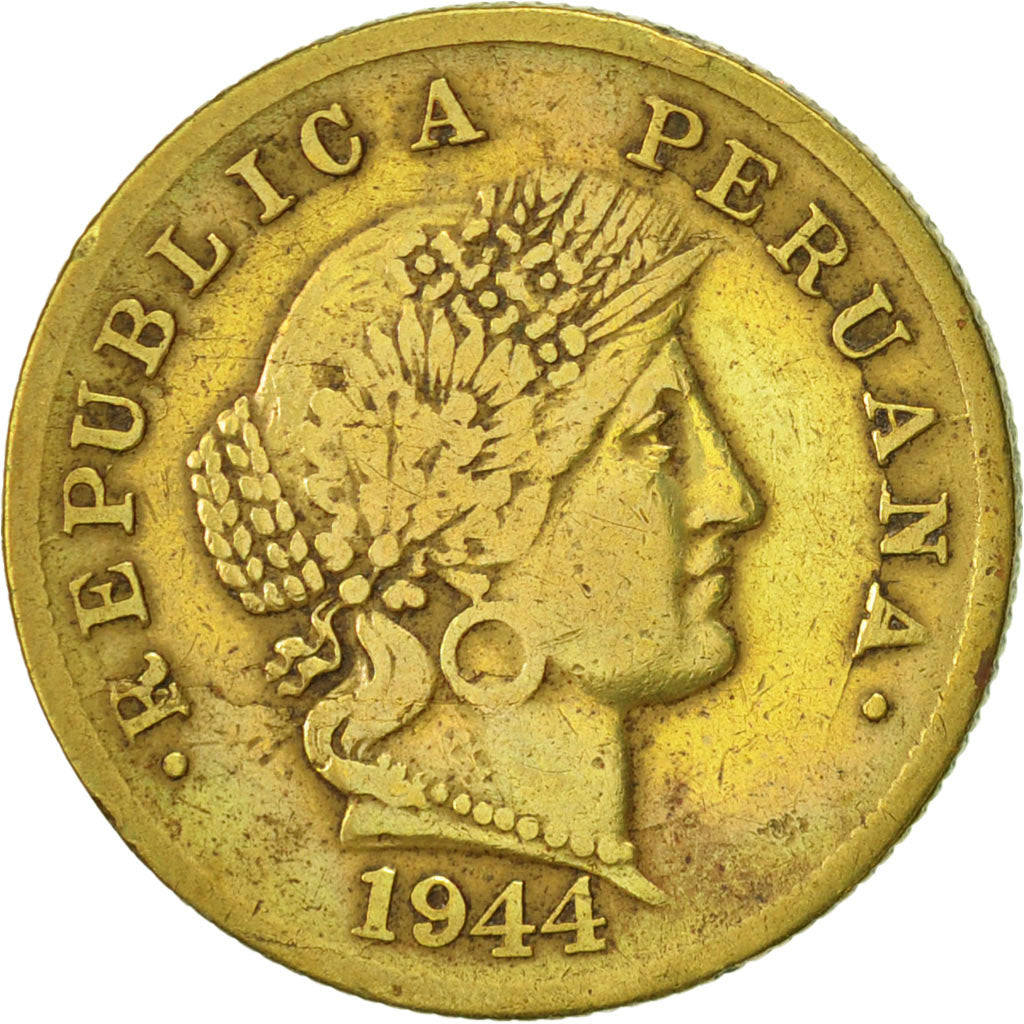 Münze, Peru, 20 Centavos, 1944, Lima, SS, Messing, KM:221.1