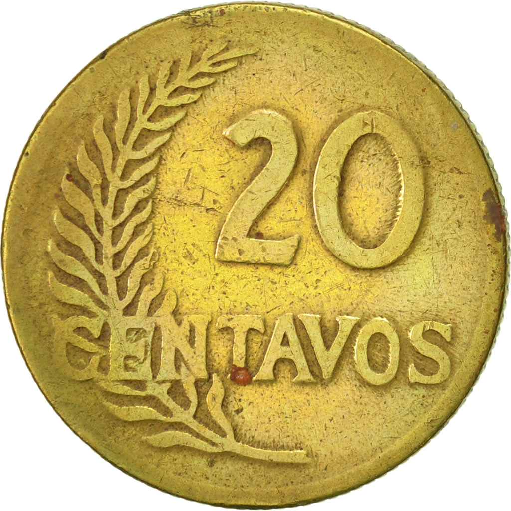 Münze, Peru, 20 Centavos, 1944, Lima, SS, Messing, KM:221.1
