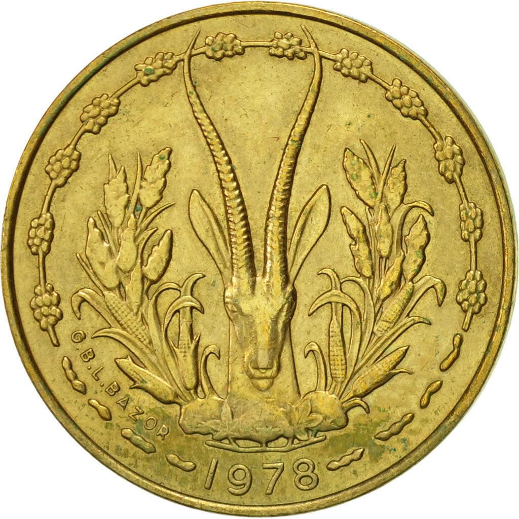 Coin, West African States, 5 Francs, 1978, Paris, AU(55-58)