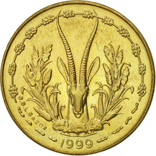 West African States, 5 Francs, 1999, Paris, AU(55-58), Aluminum-Nickel-Bronze