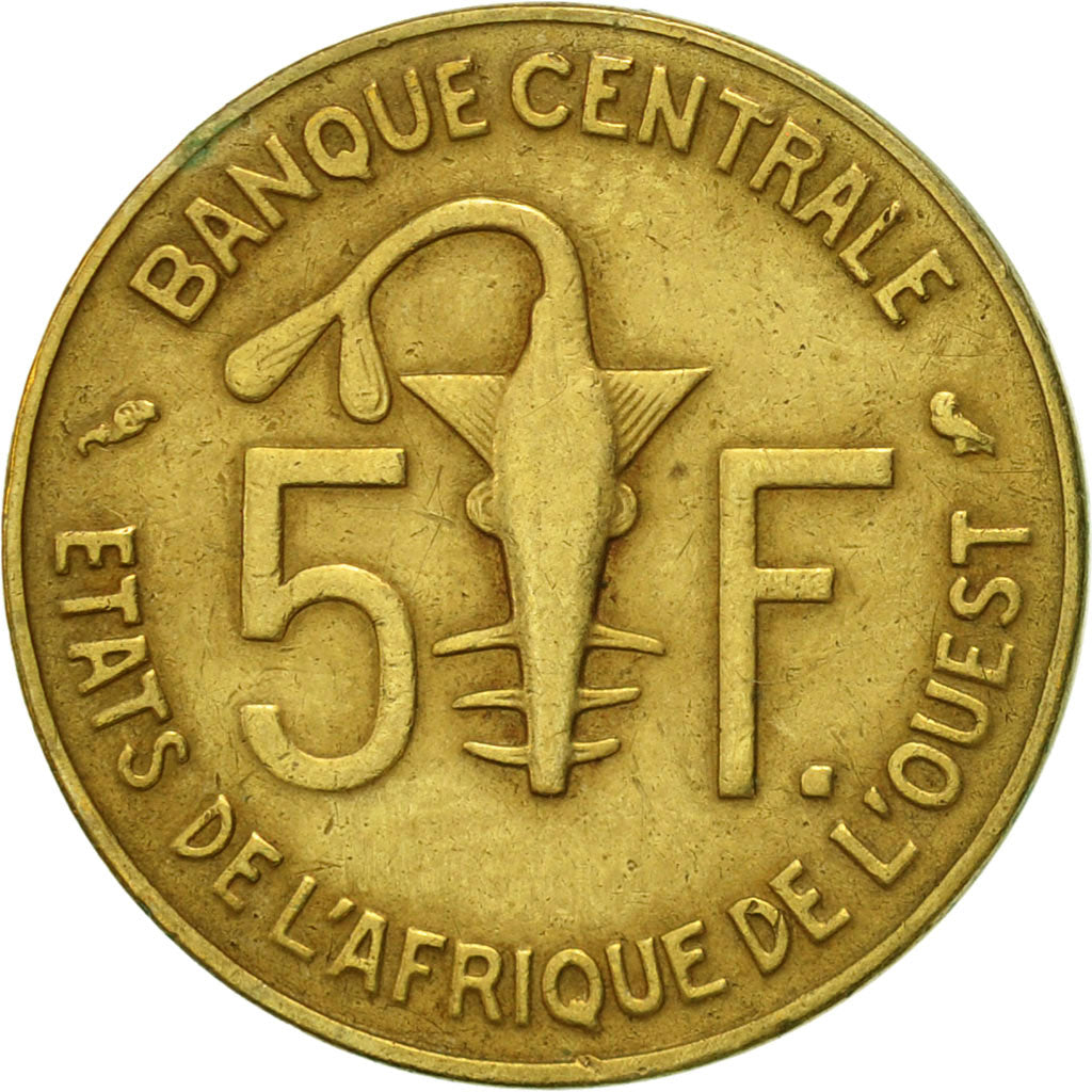 West African States, 5 Francs, 1965, Paris, EF(40-45), Aluminum-Nickel-Bronze