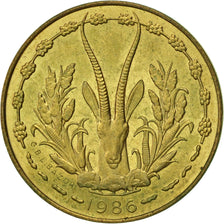 West African States, 5 Francs, 1986, Paris, EF(40-45), Aluminum-Nickel-Bronze
