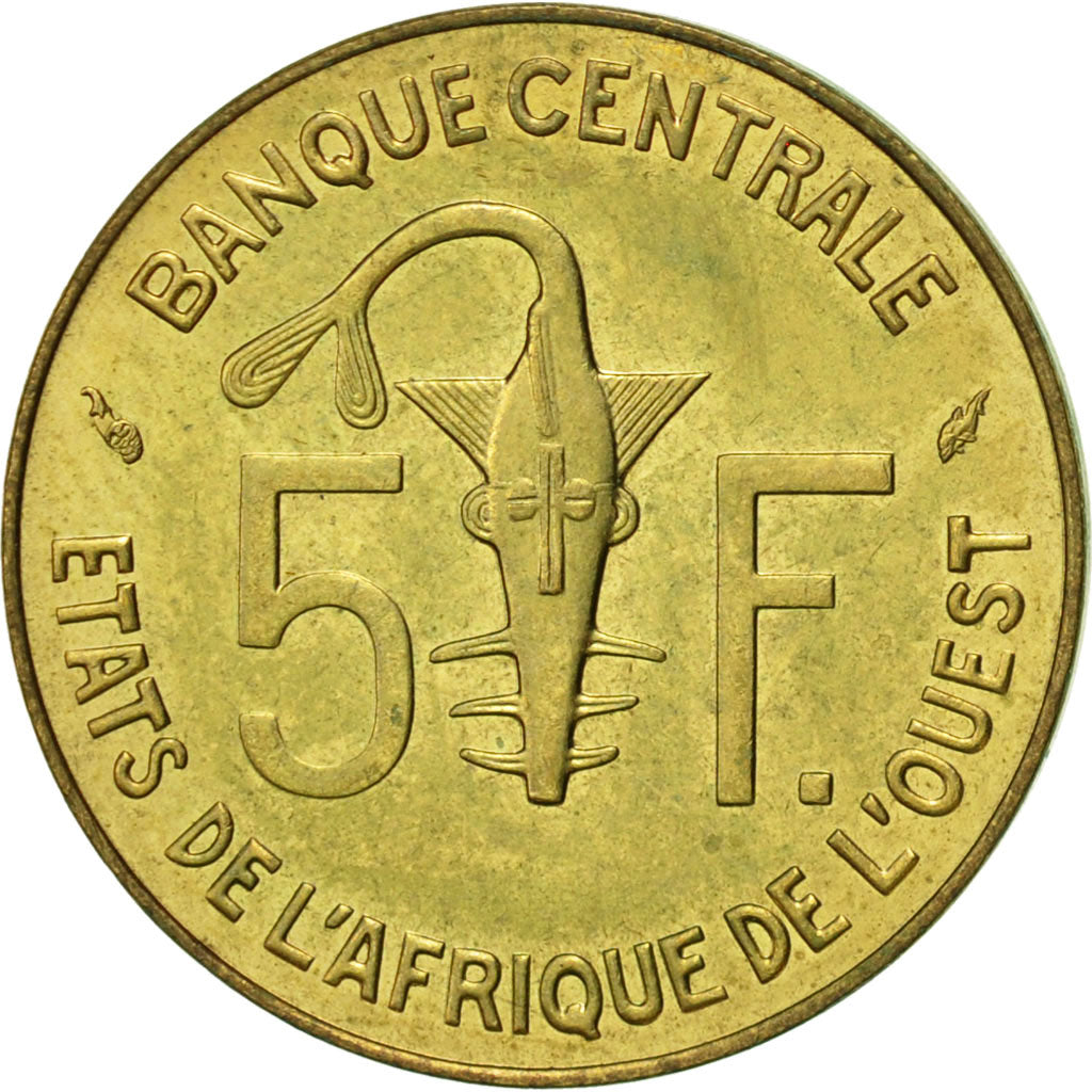West African States, 5 Francs, 1986, Paris, EF(40-45), Aluminum-Nickel-Bronze