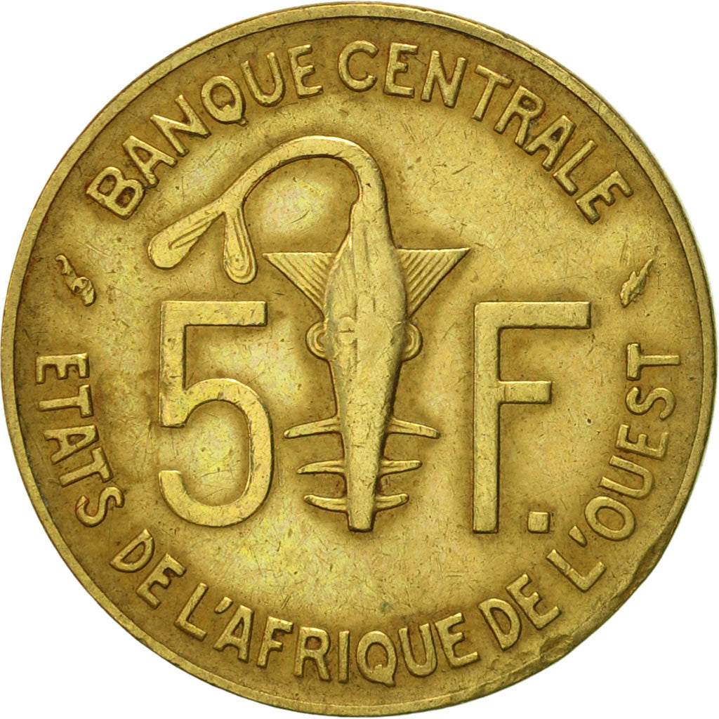 Moneda, Estados del África Occidental, 5 Francs, 1982, Paris, MBC, Aluminio -