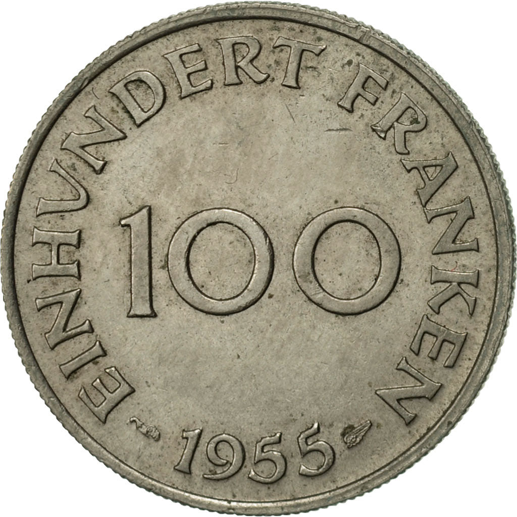 SAARLAND, 100 Franken, 1955, Paris, EF(40-45), Copper-nickel, KM:4