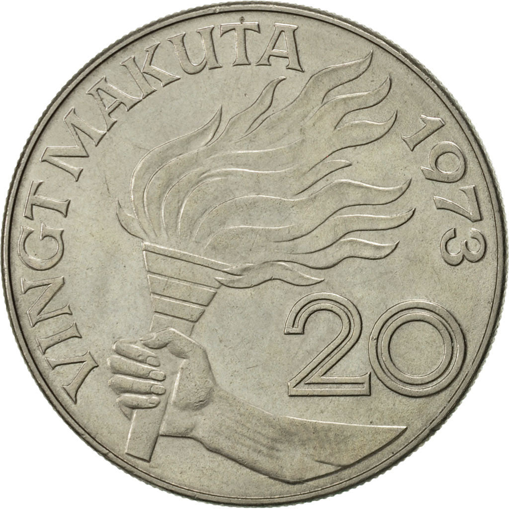 Zaire, 20 Makuta, 1973, AU(55-58), Copper-nickel, KM:8