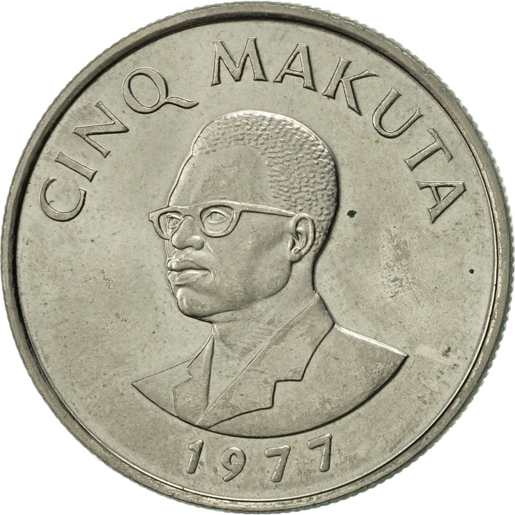 Zaire, 5 Makuta, 1977, AU(55-58), Copper-nickel, KM:12
