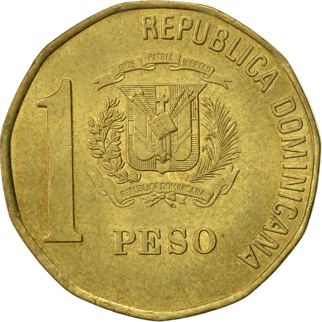 Coin, Dominican Republic, Peso, 2002, AU(50-53), Brass, KM:80.2