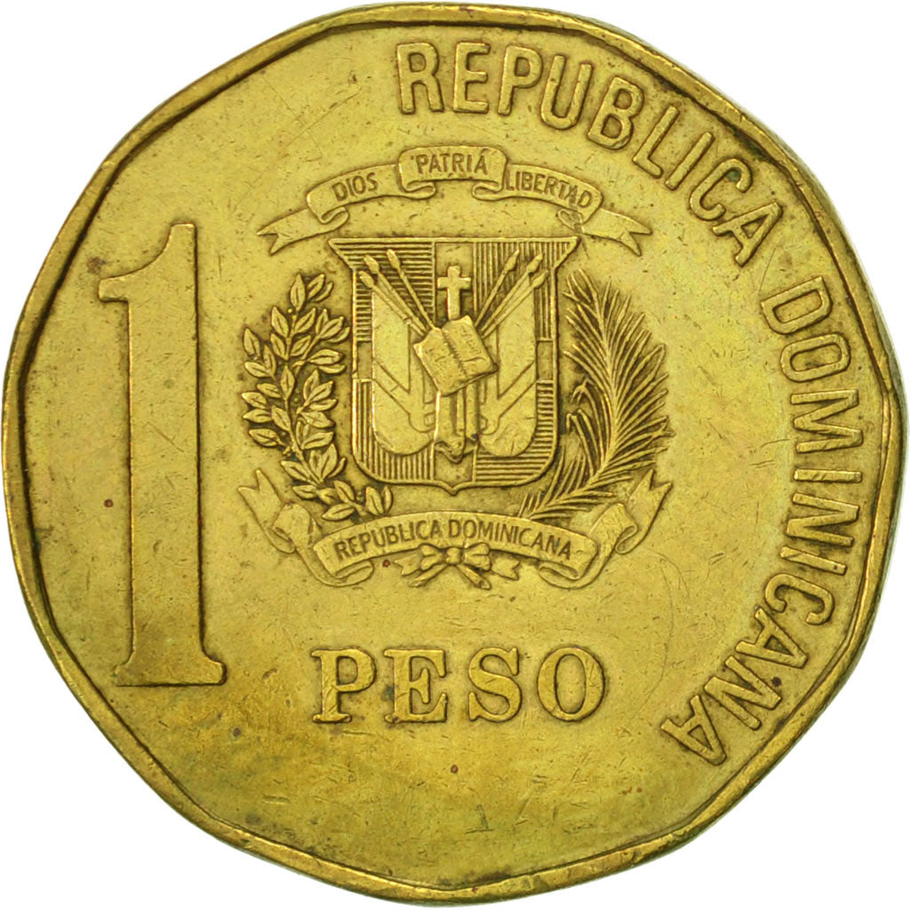 Coin, Dominican Republic, Peso, 1991, AU(50-53), Brass, KM:80.1