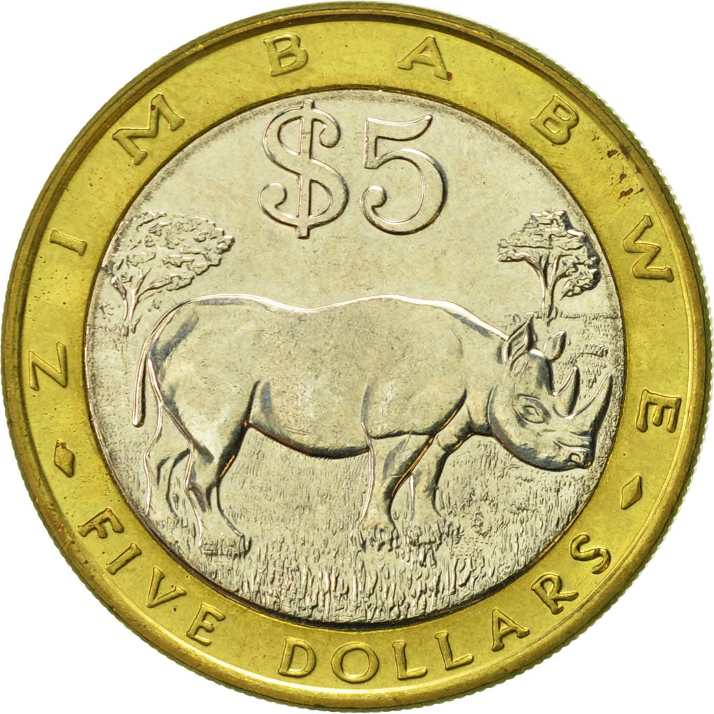 Zimbabwe, 5 Dollars, 2001, Harare, AU(55-58), Bi-Metallic, KM:13